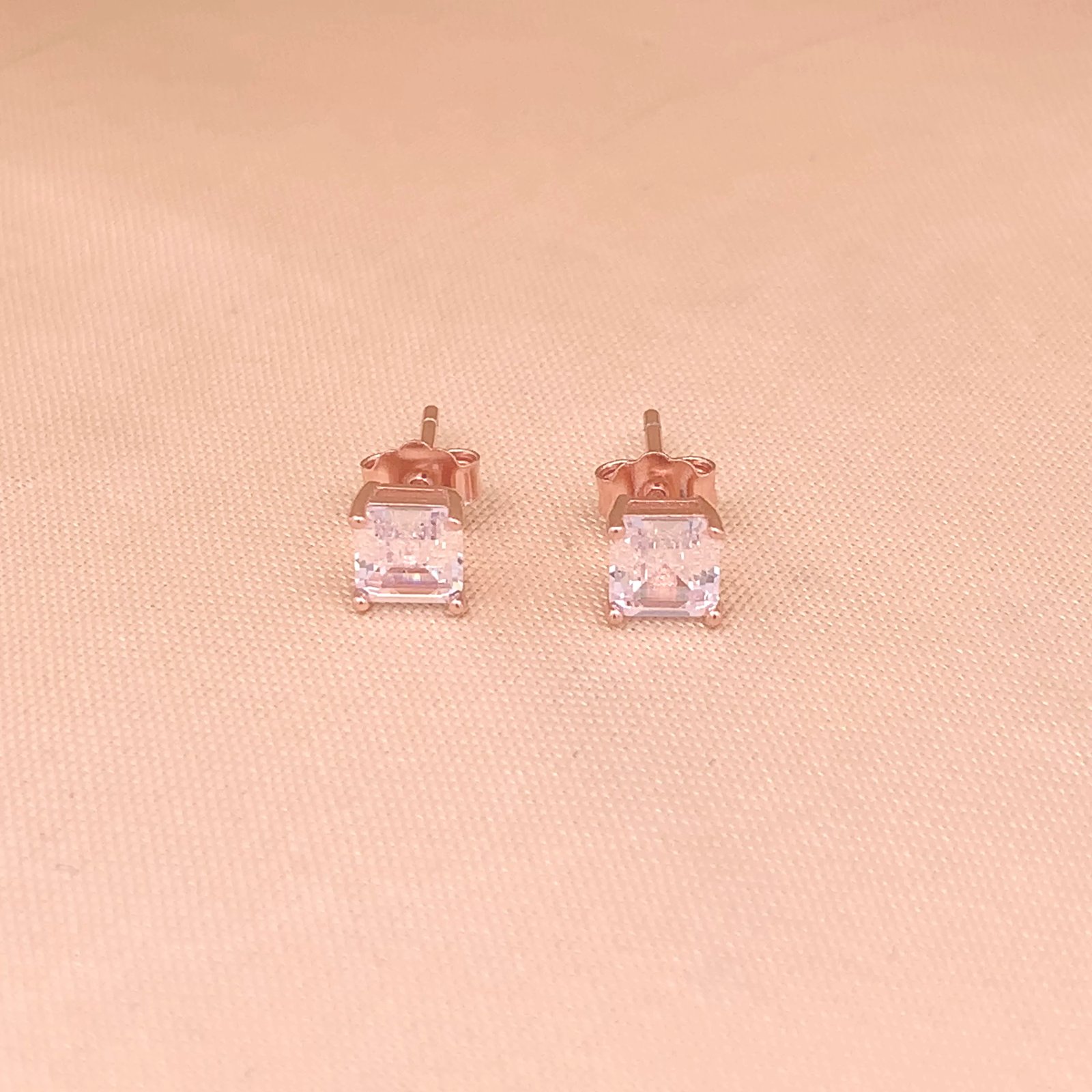 Baguette Square Stud Earrings (Pure Silver) - Rose Gold